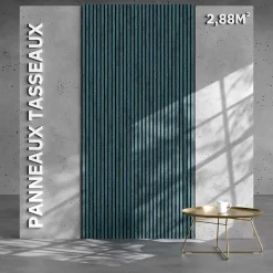 Mon Marché Déco Panneau Tasseau Bois<Lot de 2 Panneaux Tasseaux Bois - Bleu Oxyde Feutre Noir - 2,88 m², 2500 x 600 mm,