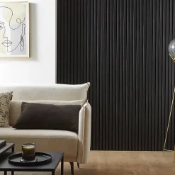 Decoon Panneau Tasseau Bois<Lot de 2 Panneaux tasseaux bois 250 x 30 x 1,9 cm - Lamelles placage noir fond noir - 1,5m²