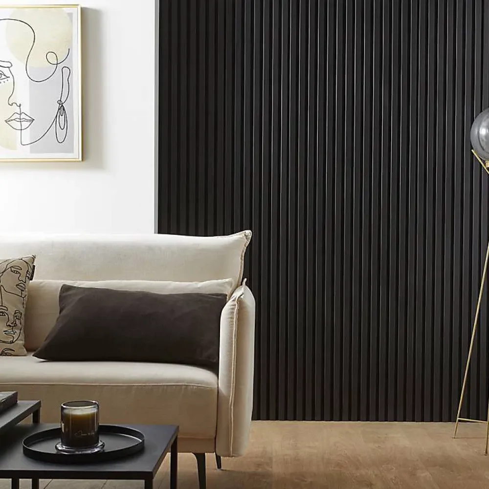 Decoon Panneau Tasseau Bois<Lot de 2 Panneaux tasseaux bois 250 x 30 x 1,9 cm - Lamelles placage noir fond noir - 1,5m²