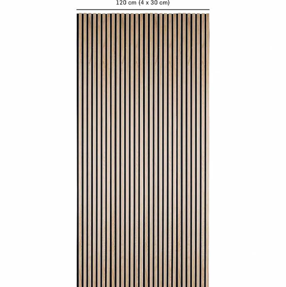 Decoon Panneau Tasseau Bois<Lot de 4 panneaux tasseaux bois 250 x 30 x 1 cm - Lamelles bois placage chêne clair véritable fond noir - 3m²