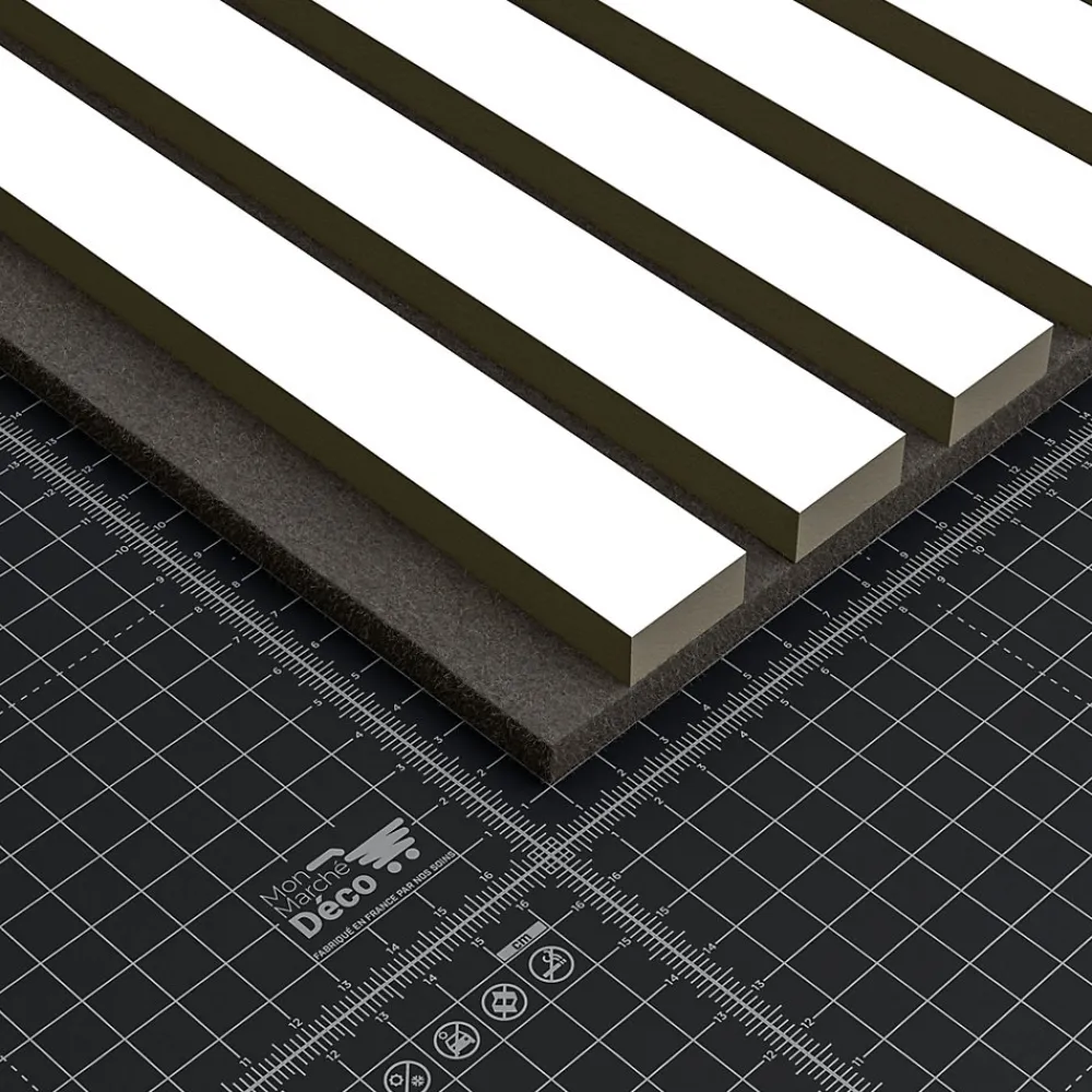 Mon Marché Déco Panneau Tasseau Bois<Lot de 2 Panneaux Tasseaux Bois - Blanc Feutre Noir - 2,88 m², 2500 x 600 mm,