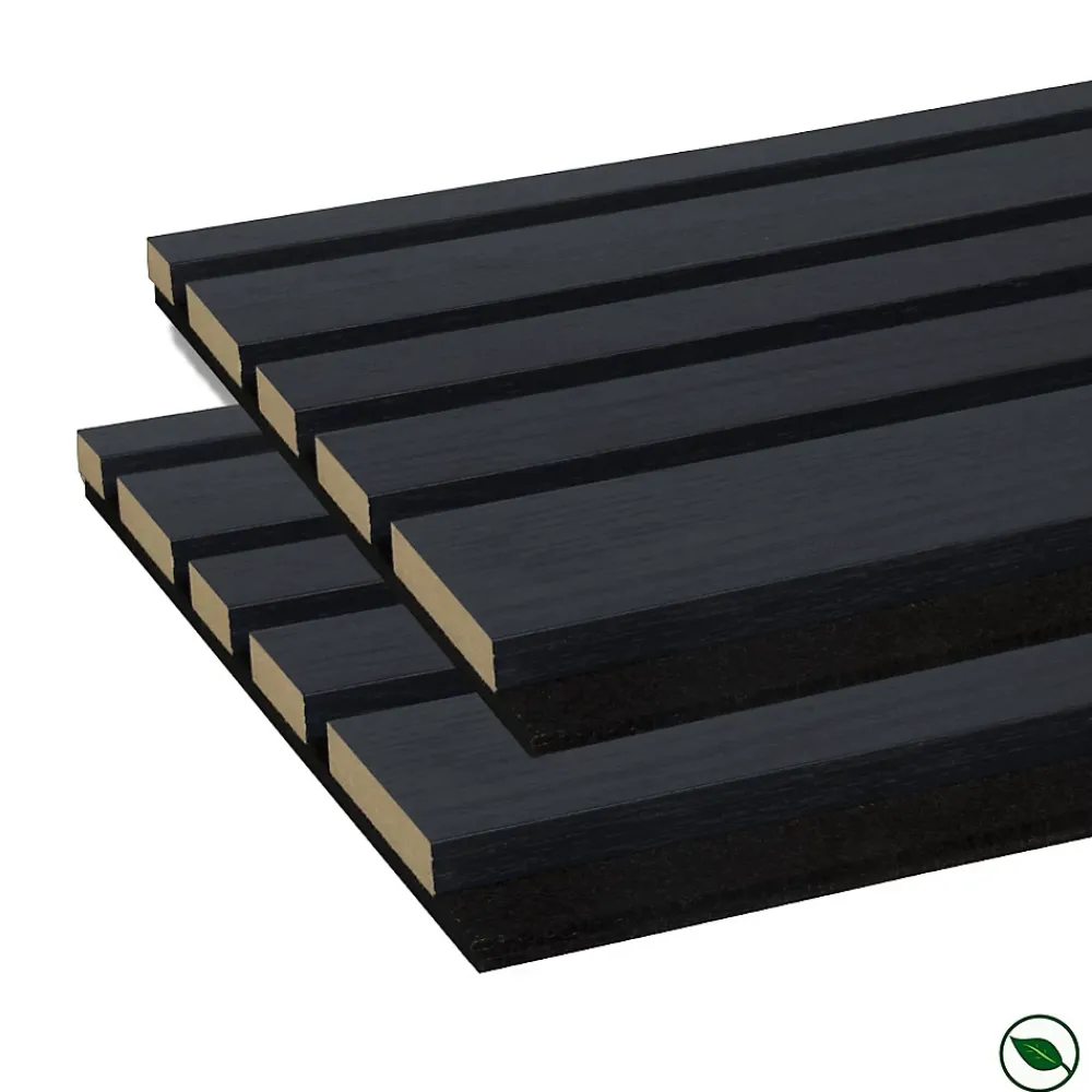 Forestea Lot de 2 Panneaux tasseaux acoustic asymétrique lamelles MDF chêne lave sur fond noir 2600 x 300 x 17 mm -- Panneau Tasseau Bois