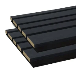 Forestea Lot de 2 Panneaux tasseaux acoustic asymétrique lamelles MDF chêne lave sur fond noir 2600 x 300 x 17 mm -- Panneau Tasseau Bois