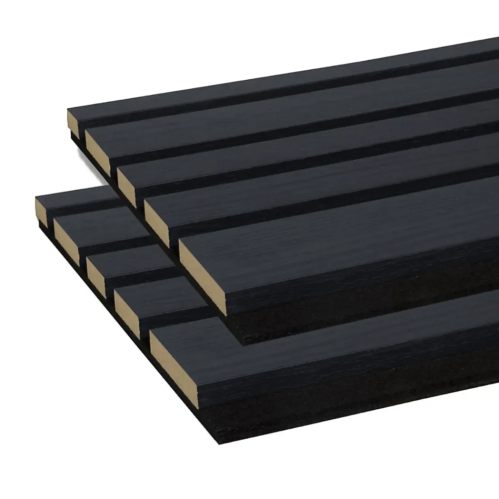 Forestea Lot de 2 Panneaux tasseaux acoustic asymétrique lamelles MDF chêne lave sur fond noir 2600 x 300 x 17 mm -- Panneau Tasseau Bois