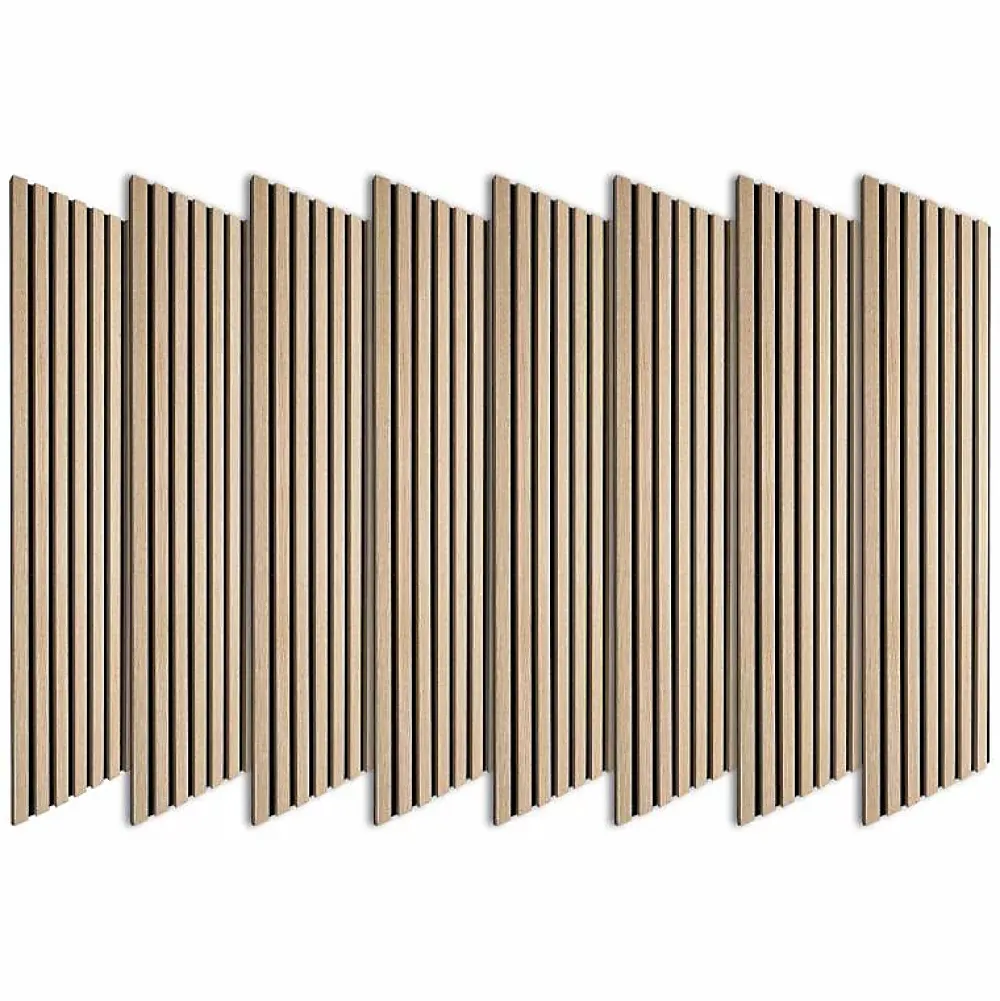 Decoon Panneau Tasseau Bois<Lot de 8 Panneaux tasseaux bois 120x30x1 cm - Pack tête de lit 180 - Lamelles chêne clair véritable fond noir 2,88 m²