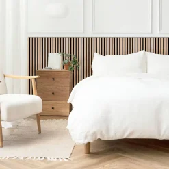 Decoon Panneau Tasseau Bois<Lot de 8 Panneaux tasseaux bois 120x30x1 cm - Pack tête de lit 180 - Lamelles chêne clair véritable fond noir 2,88 m²