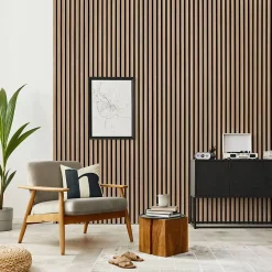 Decoon Panneau Tasseau Bois<Lot de 7 Panneaux tasseaux bois 250 x 30 x 1,9 cm - décor chêne clair fond noir - 5,25m²