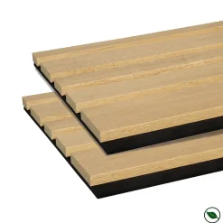 Forestea Panneau Tasseau Bois<Lot de 2 Panneaux tasseaux acoustic asymétrique lamelles MDF chêne naturel sur fond noir 2600 x 300 x 17 mm -