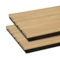 Forestea Panneau Tasseau Bois<Lot de 2 Panneaux tasseaux acoustic asymétrique lamelles MDF chêne naturel sur fond noir 2600 x 300 x 17 mm -