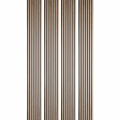 Decoon Lot de 4 Panneaux tasseaux bois 250 x 30 x 1,9 cm - décor chêne clair fond noir - 3m²- Panneau Tasseau Bois