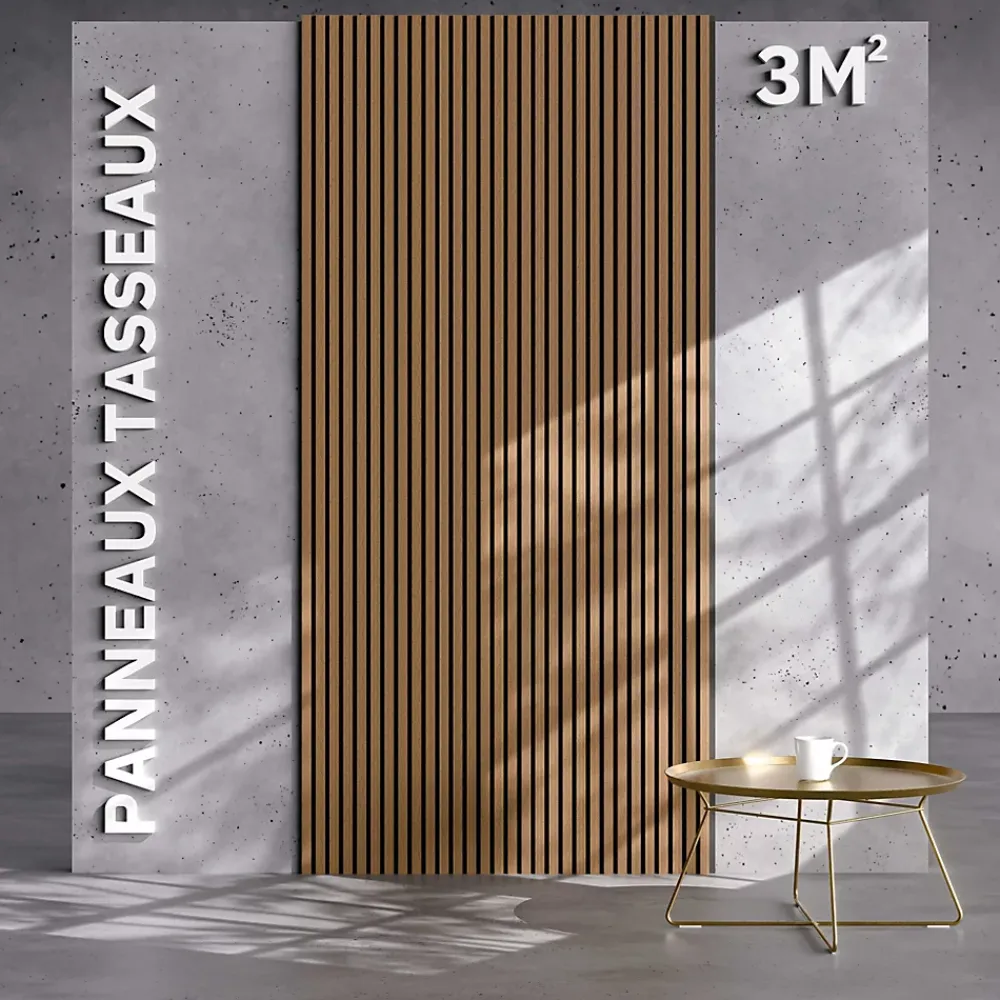 Mon Marché Déco Panneau Tasseau Bois<Lot de 2 Panneaux Tasseaux Bois - Chêne Brun Feutre Noir - 3 m², 2500 x 600 mm,