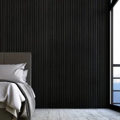 Decoon Panneau Tasseau Bois<Lot de 4 Panneaux tasseaux bois 250 x 30 x 1,9 cm - Lamelles placage noir fond noir - 3m²