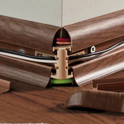 Monmobilierdesign Lot de 10 Plinthes goulotte passe-câble PVC 59 mm - 1,10 m avec angles, raccords et butées Chêne- Plinthe Pour Sol En Vinyle Et Pvc