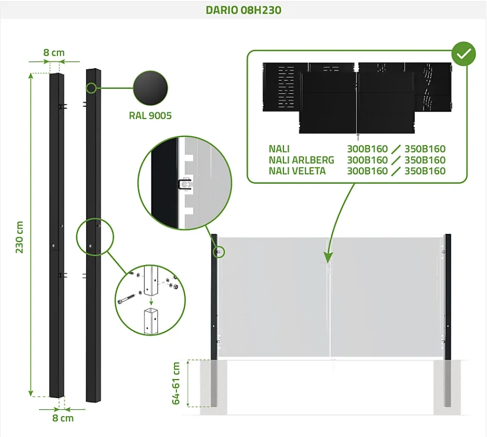 Casanoov Accesoire Pour Volet<Lot de 2 poteaux en fer DARIO 8x8cm H.230cm Noir Mat