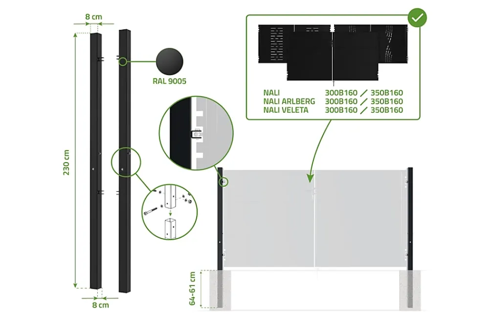 Casanoov Accesoire Pour Volet<Lot de 2 poteaux en fer DARIO 8x8cm H.230cm Noir Mat