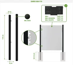 Casanoov Lot de 2 poteaux en fer DARIO 6x6cm H.170cm Noir Mat- Accesoire Pour Volet