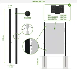 Casanoov Lot de 2 poteaux en fer DARIO 6x6cm H.230cm Noir Mat- Accesoire Pour Volet