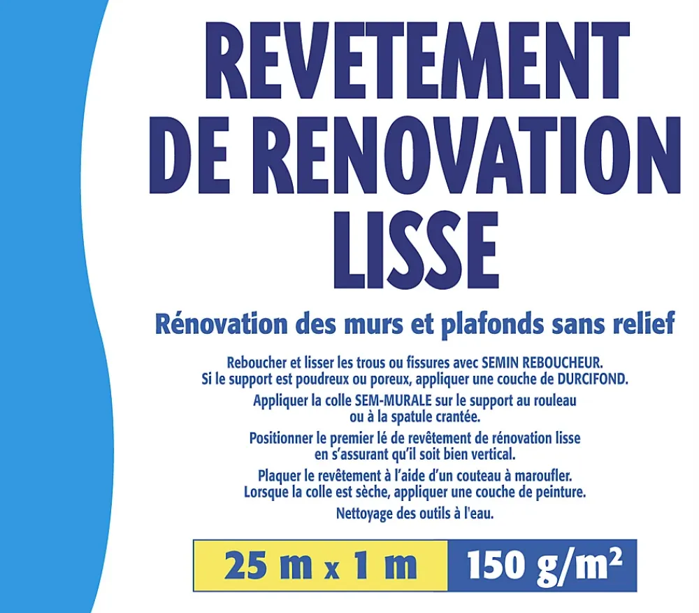 Semin Lot de 2 Revêtements de Rénovation Lisse à Peindre - Rouleau de 25 x 1 m- Fibre De Verre