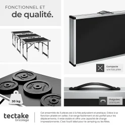Tectake Outils Du Tapissier<Lot de 3 tables à tapisser pliable Hauteur réglable en 4 niveaux noir