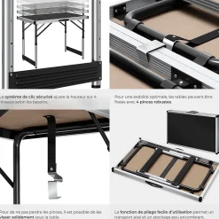 Tectake Outils Du Tapissier<Lot de 3 tables à tapisser pliable Hauteur réglable en 4 niveaux noir