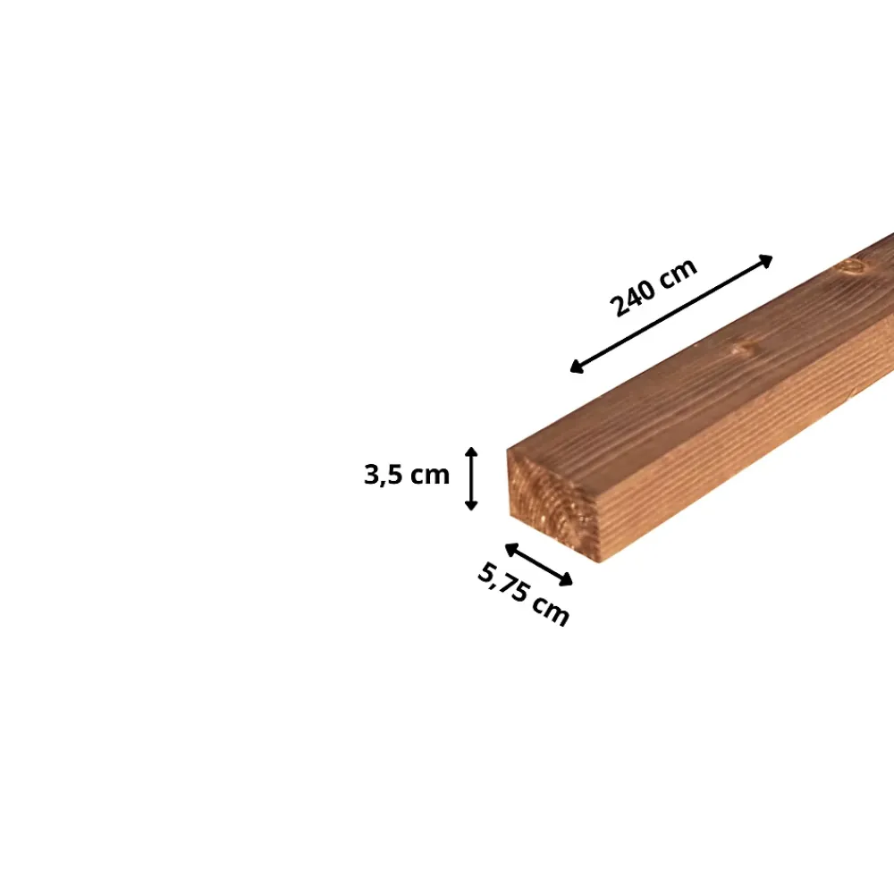 Wood&Sens Lot de 9 Tasseaux Sapin Traité marron, L.2,40 m x l.5,75 cm x Ep.35 mm- Tasseau Bois