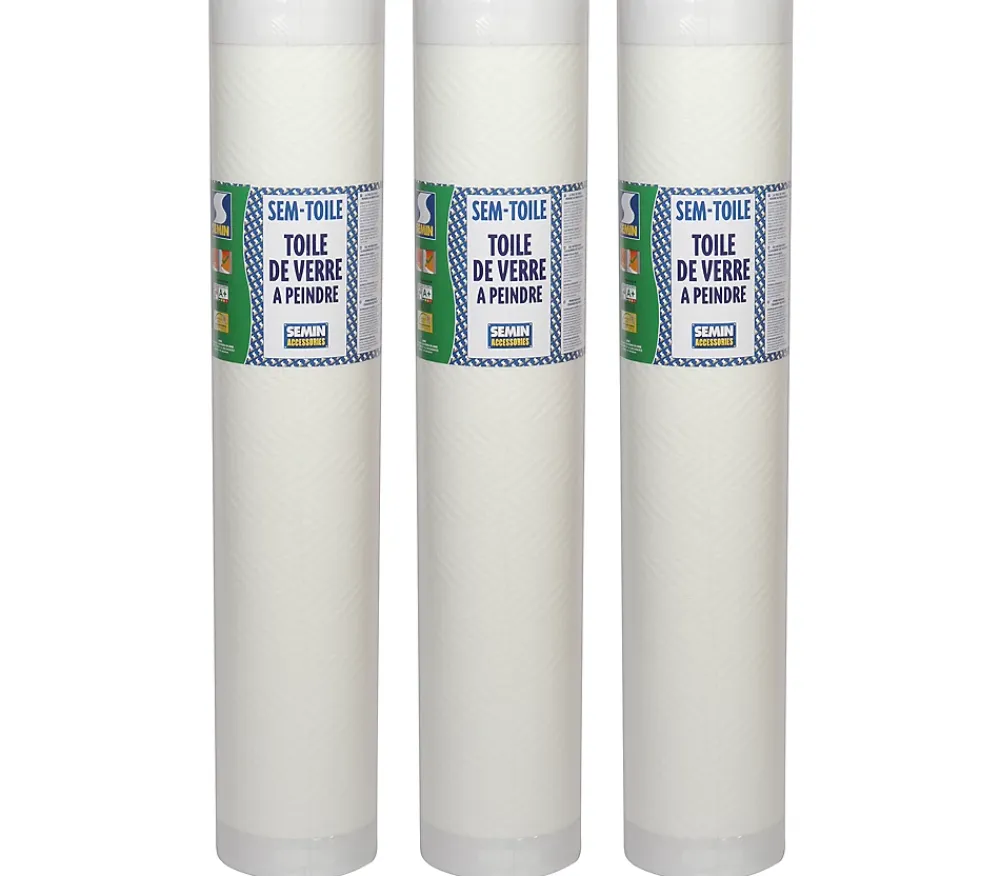 Semin Lot de 3 toiles de verre - motif chevron - rouleau 50 x 1 m- Fibre De Verre