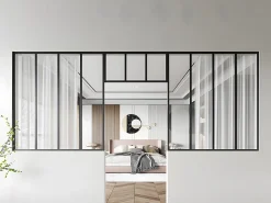 Vente-unique Lot de 2 verrières atelier avec imposte en aluminium thermolaqué - 2 x L120 x H130 + L83 x H40 cm - Noir - BAYVIEW- Verrière
