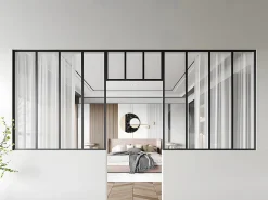 Vente-unique Lot de 2 verrières atelier avec imposte en aluminium thermolaqué - 2 x L120 x H130 + L73 x H40 cm - Noir - BAYVIEW- Verrière