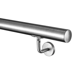 AICA Sanitaire Accessoire D'Escalier<Main courante - acier inox 304 - 180cm - Rampe escalier mural avec embouts - Pour intérieur et extérieur - Avec supports muraux