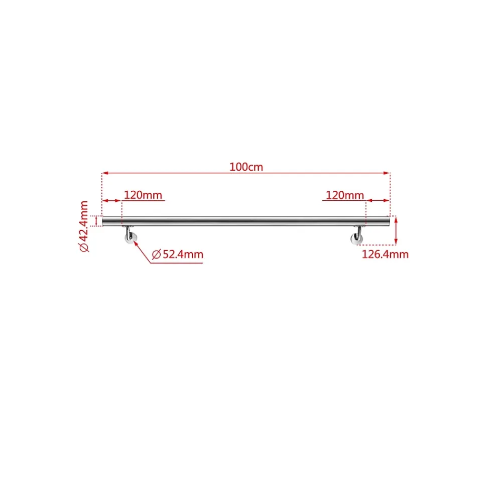AICA Sanitaire Accessoire D'Escalier<Main courante - acier inox 304 - 100cm - Rampe escalier mural avec embouts - Pour intérieur et extérieur - Avec supports muraux