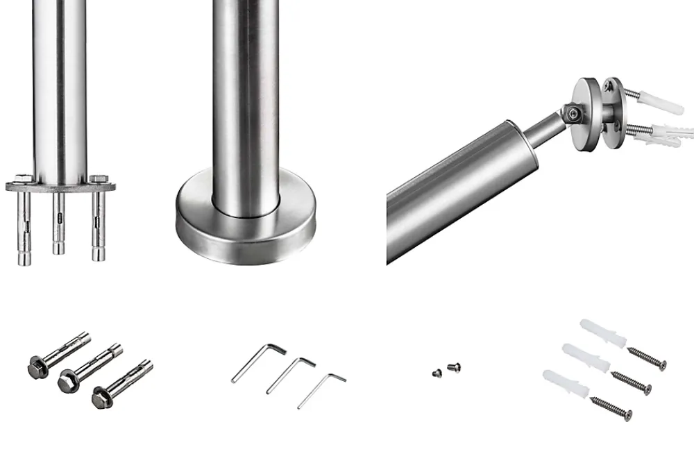 AICA Sanitaire Main courante 1.2 m argent inox 201 fixation sol et mur escaliers intérieur extérieur by Aica- Accessoire D'Escalier