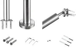 AICA Sanitaire Main courante 1 m argent inox 201 fixation sol et mur escaliers intérieur extérieur by Aica- Accessoire D'Escalier