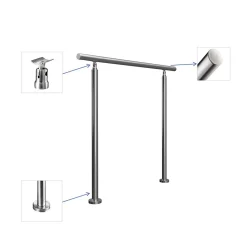 AICA Sanitaire Accessoire D'Escalier<Main courante 1.5 m argent inox 201 fixation sol mur escaliers rampes intérieur extérieur by Aica