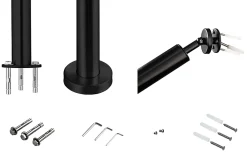 AICA Sanitaire Main courante 1.2 m noir inox 201 fixation sol et mur escaliers intérieur extérieur by Aica- Accessoire D'Escalier