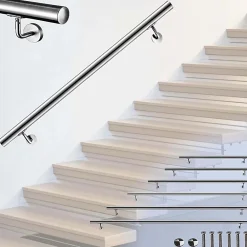 AICA Sanitaire Accessoire D'Escalier<Main courante 200cm diam 42.4mm en Inox 304 Argent avec 2 supports