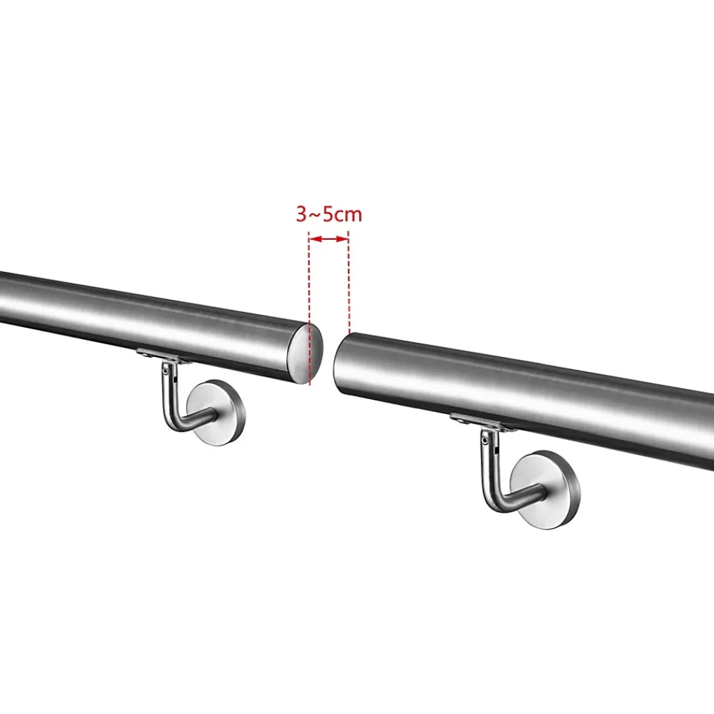 AICA Sanitaire Accessoire D'Escalier<Main courante 120cm diam 42.4mm en Inox 304 Argent avec 2 supports