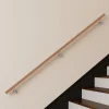 AICA Sanitaire Main courante 220cm, inox 304, Design naturel aspect bois, rampe d'escalier ronde, avec 3 supports muraux, intérieur & extérieur- Accessoire D'Escalier
