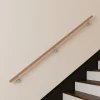 AICA Sanitaire Main courante 200cm, inox 304, Design naturel aspect bois, rampe d'escalier ronde, avec 3 supports muraux, intérieur & extérieur- Accessoire D'Escalier