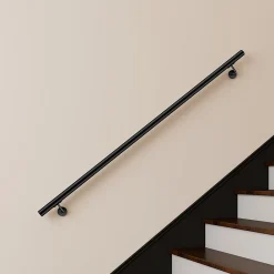 AICA Sanitaire Main courante 180cm, inox 304, Noir mat, rampe d'escalier ronde, avec 2 supports muraux, intérieur & extérieur- Accessoire D'Escalier
