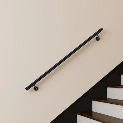 AICA Sanitaire Accessoire D'Escalier<Main courante 150cm, inox 304, Noir mat, rampe d'escalier ronde, avec 2 supports muraux, intérieur & extérieur