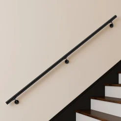 AICA Sanitaire Accessoire D'Escalier<Main courante 220cm, inox 304, Noir mat, rampe d'escalier ronde, avec 3 supports muraux, intérieur & extérieur