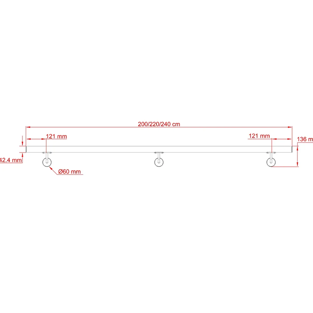 AICA Sanitaire Accessoire D'Escalier<Main courante 220cm, inox 304, Noir mat, rampe d'escalier ronde, avec 3 supports muraux, intérieur & extérieur
