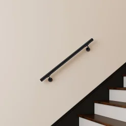 AICA Sanitaire Main courante 100cm, inox 304, Noir mat, rampe d'escalier ronde, avec 2 supports muraux, intérieur & extérieur- Accessoire D'Escalier