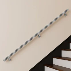 AICA Sanitaire Accessoire D'Escalier<Main courante 220cm, inox 304, rampe d'escalier ronde, avec 3 supports muraux, intérieur & extérieur