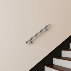 AICA Sanitaire Main courante 80cm, inox 304, rampe d'escalier ronde, avec 2 supports muraux, intérieur & extérieur- Accessoire D'Escalier