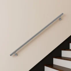 AICA Sanitaire Main courante 180cm, inox 304, rampe d'escalier ronde, avec 2 supports muraux, intérieur & extérieur- Accessoire D'Escalier