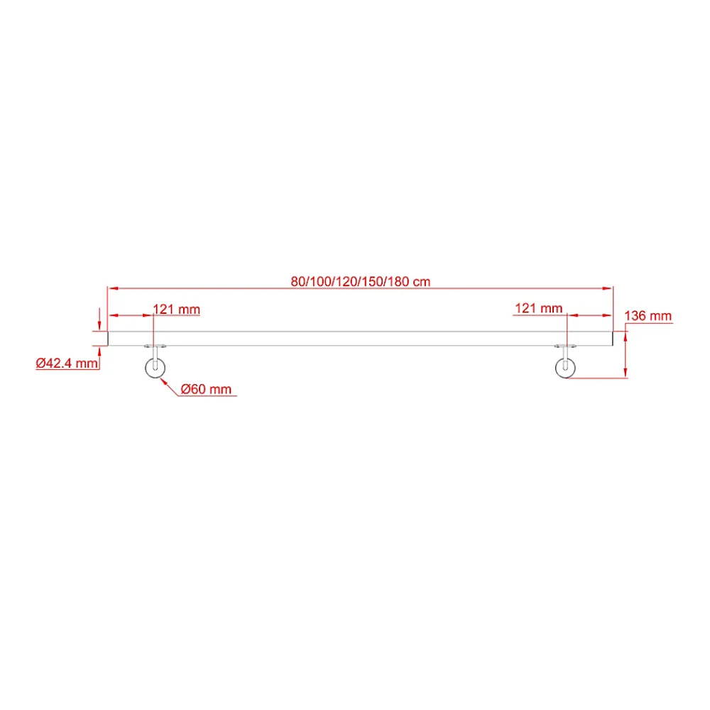 AICA Sanitaire Main courante 180cm, inox 304, rampe d'escalier ronde, avec 2 supports muraux, intérieur & extérieur- Accessoire D'Escalier