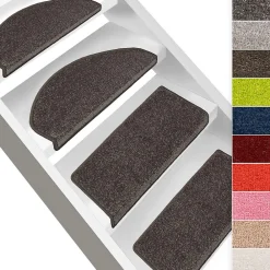 Floordirekt Marchettes d'escalier Dynasty Velours, antidérapantes, Anthracite, Semi-Circulaire, 23,5 x 65 cm -- Accessoire D'Escalier