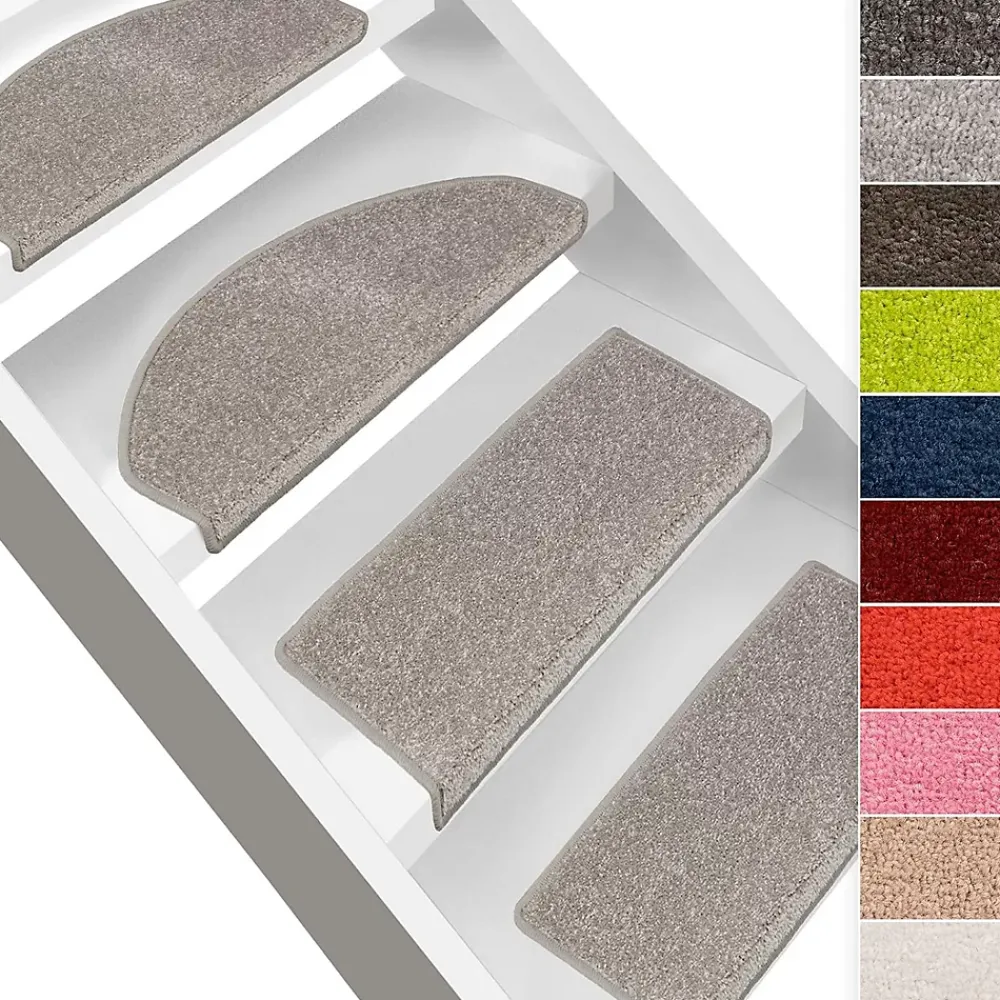Floordirekt Accessoire D'Escalier<Marchettes d'escalier Dynasty Velours, antidérapantes, Gris argenté, Semi-Circulaire, 23,5 x 65 cm -