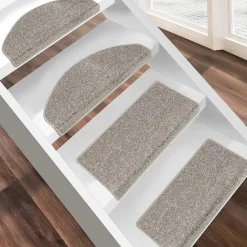 Floordirekt Accessoire D'Escalier<Marchettes d'escalier Dynasty Velours, antidérapantes, Gris argenté, Semi-Circulaire, 23,5 x 65 cm -